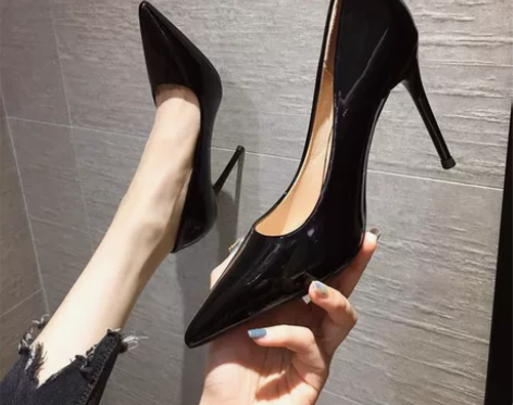 有实拍图！秋冬季新款网红法式漆皮黑色高跟鞋...