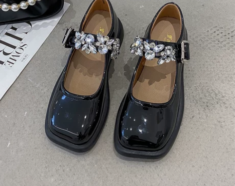 ?复古玛丽珍单鞋女2021新款夏季水钻方头...