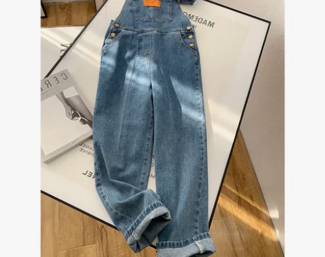 背带牛仔裤 高腰牛仔背带裤新品冲量 直接女...