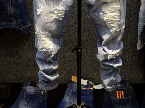 裤子夏季薄款2022新款浅色乞丐九分阔腿破...