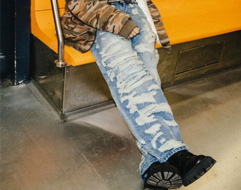 4Tra 22SS做旧复古乱针刺绣大破坏宽...