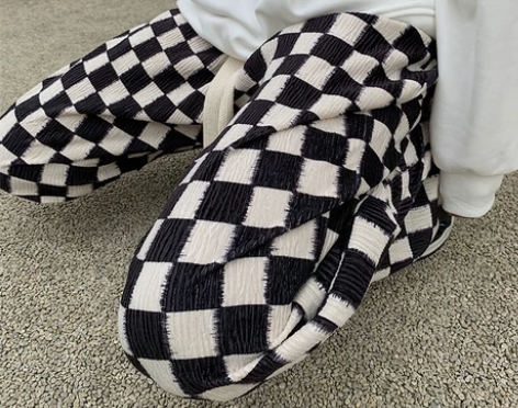 绒面棋盘格垂感抽绳拖地裤高腰宽松阔腿裤胖妹...