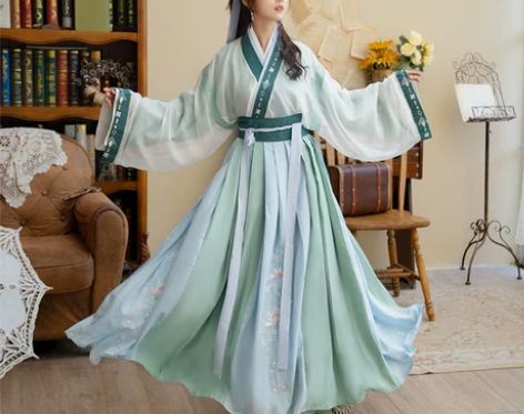 【狂欢价】清梳铃珑原创汉服女晋制刺绣撞色交...