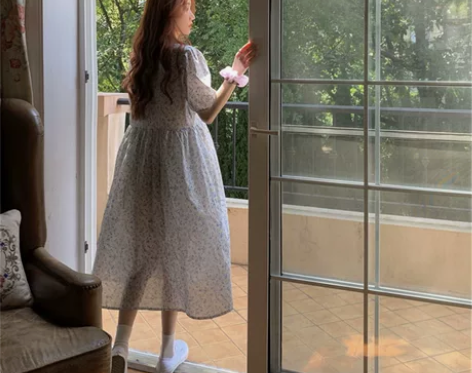 田园风碎花连衣裙仙气宽松超仙泡泡袖森系仙女...