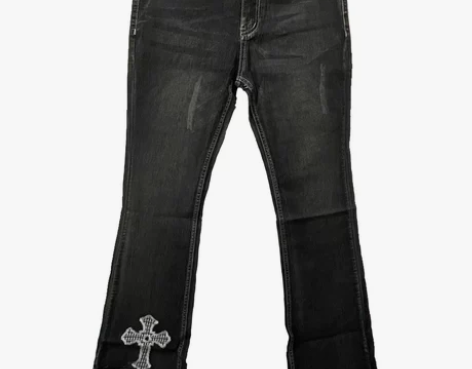 夏季80s辣妹黑色显瘦休闲裤女十字架刺绣潮...