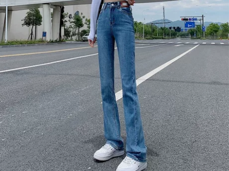 韩版女装高腰微喇牛仔裤女新款秋装阔腿修身显...
