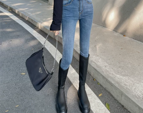 韩国加绒小脚牛仔裤女2021秋冬季加厚高腰...