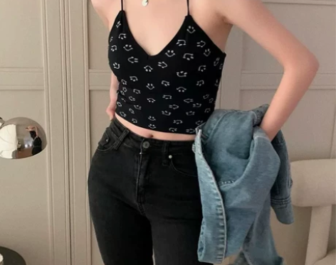 笑脸辣妹美背背心女纯欲风绑带带乳胶胸垫挂脖...