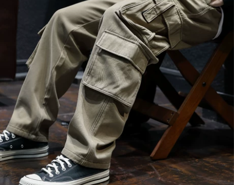 休闲裤子加绒直筒工装裤男冬季宽松潮牌多口袋...