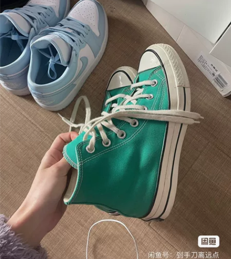 converse匡威高帮帆布鞋，正品绿色3...