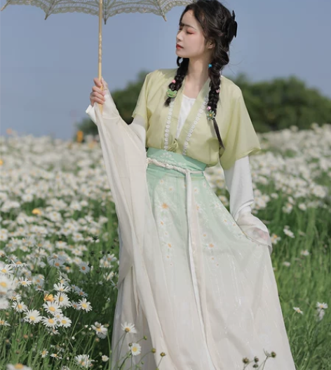 ?五五年原创汉服女【采菊少女】唐褙子暗纹提...