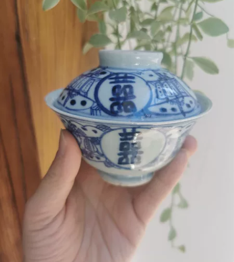 清代青花喜字盖碗瓜瓞连绵盖碗，囍字盖碗，喜...
