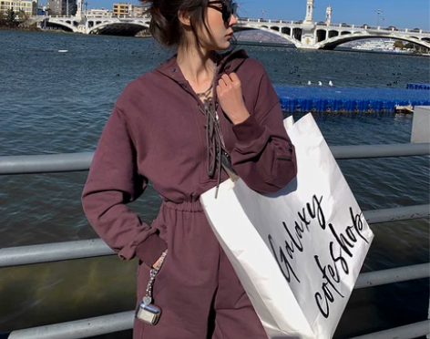 地球店欧美街头风绑带卫衣连体裤女秋冬