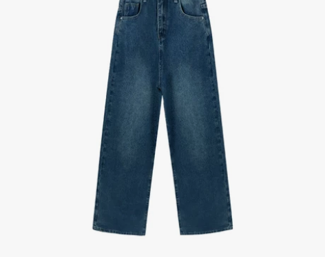 复古水洗牛仔裤女高腰显瘦拖地长裤秋冬季宽松...