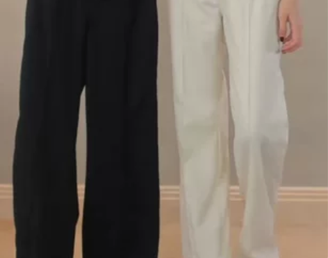 三观 黑色高腰双裤腰阔腿裤女夏新款宽松显瘦...