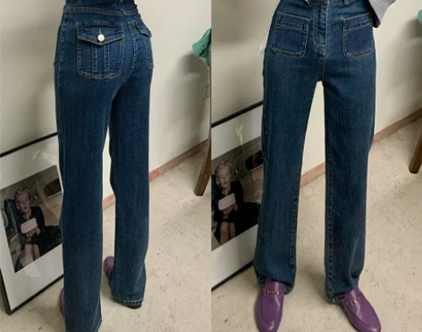 鹭青一复古水洗直筒高腰牛仔裤女2021年秋...