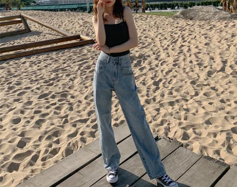 155小个子泫雅牛仔裤女夏薄款150cm显...