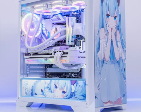 先马颜之神纯白色机箱配吹雪联名水冷游戏全家...