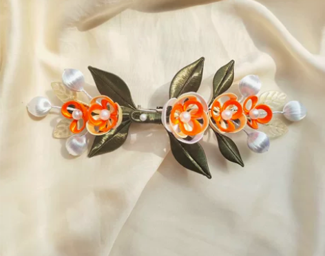 敦煌色橘色系缠花浆果对夹一对 可组合佩戴，...