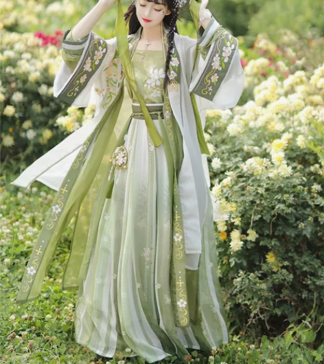 【租】宋制汉服女夏款中国风齐腰百迭裙绿色仙...