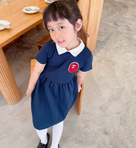 21春夏新款定制童装学院风猿人猴连衣裙女童...