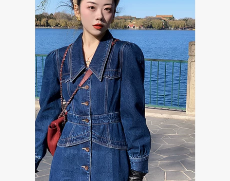 许大晴 港风复古牛仔裙女设计感小众高腰显瘦...