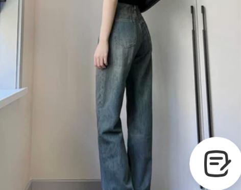 蓝色直筒做旧牛仔裤女秋冬chic港风美式复...