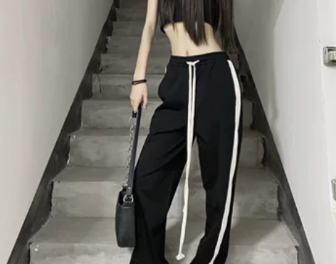 【38活动价】女士休闲裤宽松高腰运动裤女侧...