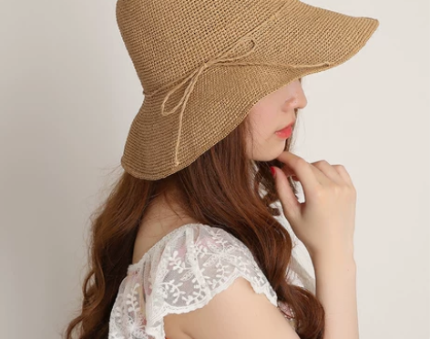 8cm日本拉拉草帽手工可折叠遮阳帽子女 夏...
