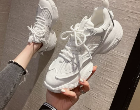 厚底运动鞋女2023新款韩版系带深口小白鞋...