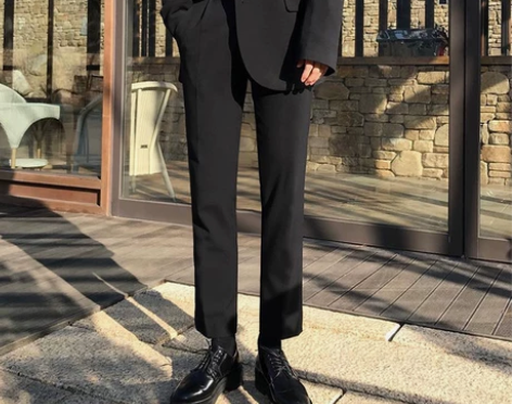 夏季薄款休闲裤子西裤男直筒宽松黑色坠感九分...