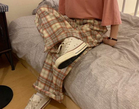 大码阔腿裤垂感黑白格子裤夏天宽松薄款遮胯显...