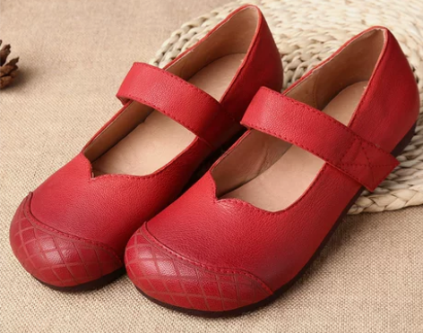 ?春季新款魔术贴真皮休闲平底鞋学院风娃娃鞋...