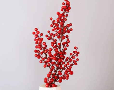 新年仿真花红果发财果相思干花玻璃花瓶插花假...