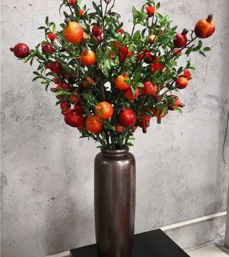 中式石榴果客厅仿真花艺花瓶插花花束家居店铺...