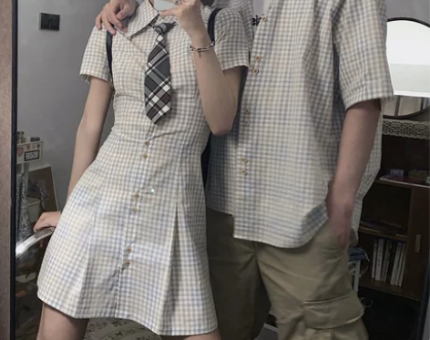?情侣装夏装小众设计感ins超火港风短袖衬...