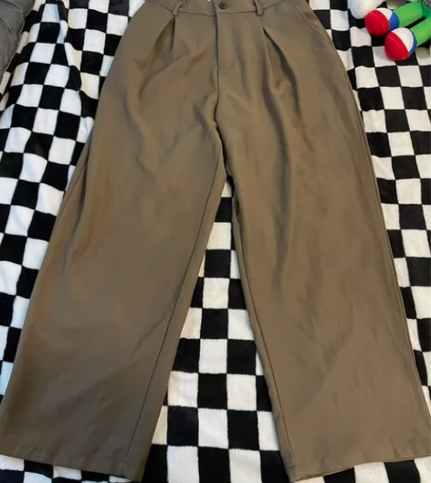 DASHU秋季咖色直筒宽松垂感休闲裤男in...