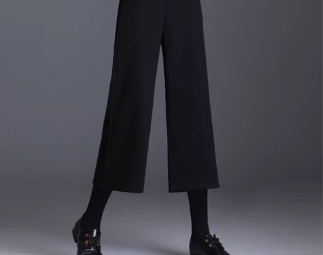 特大码毛呢加绒阔腿裤女九分秋冬宽松小个子八...