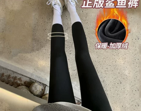加绒鲨鱼裤女外穿秋冬高腰瑜伽加厚打底裤弹力...