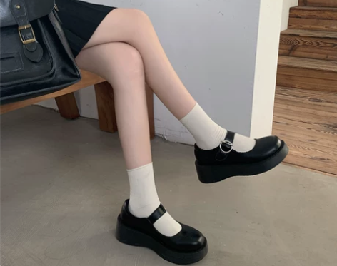 玛丽珍鞋女学生黑色百搭小皮鞋增高一字扣复古...