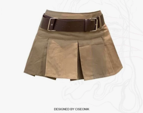皮带短裙裙裤春夏新款辣妹纯欲风高腰包臀百褶...