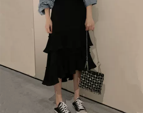 夏季新款高腰不规则半身裙女春秋中长款蛋糕裙...