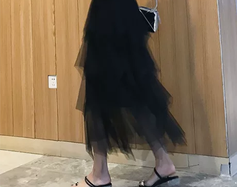 黑色网纱半身裙蛋糕裙仙2021新款春不规则...