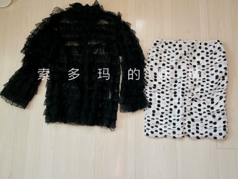 两件套层层蕾丝小衫真丝波点铅笔裙包臀裙 裙...