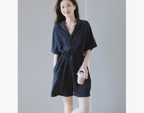 2021夏季新款女西装连衣裤复古收腰系带连...