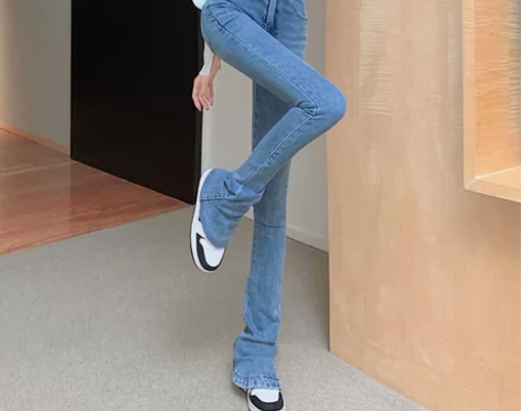 高街网红马蹄裤高个子加绒牛仔裤女高腰显瘦港...