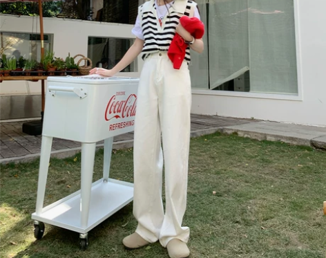 【国庆价】RJVO白色牛仔裤女秋冬新款阔腿...