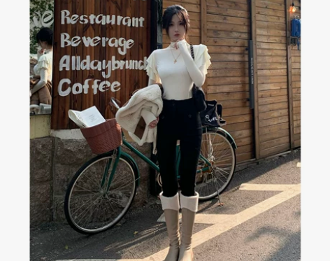 JMSHOP 紧身弹力女裤子高腰铅笔裤加绒...