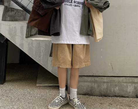 日系自制工装短裤男ins潮牌卡其色裤子高街...