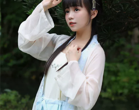兰若庭 汉服 双子 长褙子 蓝色绣花 已绝...
